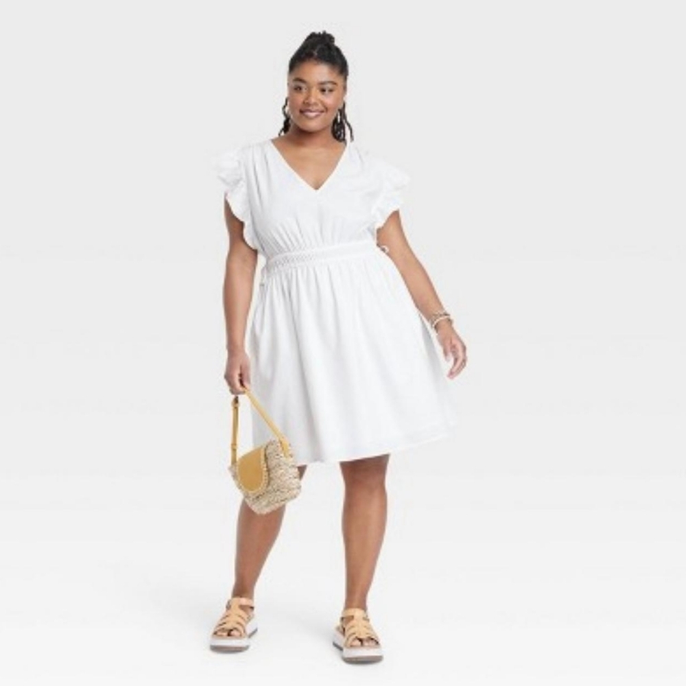 Universal Thread White 100% Cotton Flutter Short Sleeve Mini Dress Plus Size 3x